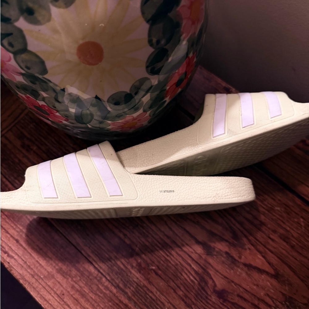 Adidas Women's Light Yellow Slides - Picture 9 of 9